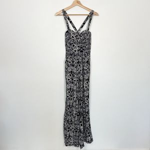 Abercrombie & Fitch Wide Leg Sleeveless Floral Jumpsuit Small Black and White